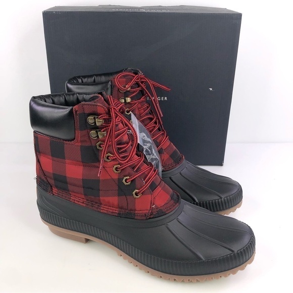 Tommy Hilfiger Plaid Red Black Colins 4 Duck Boots Size 11M - Picture 1 of 8